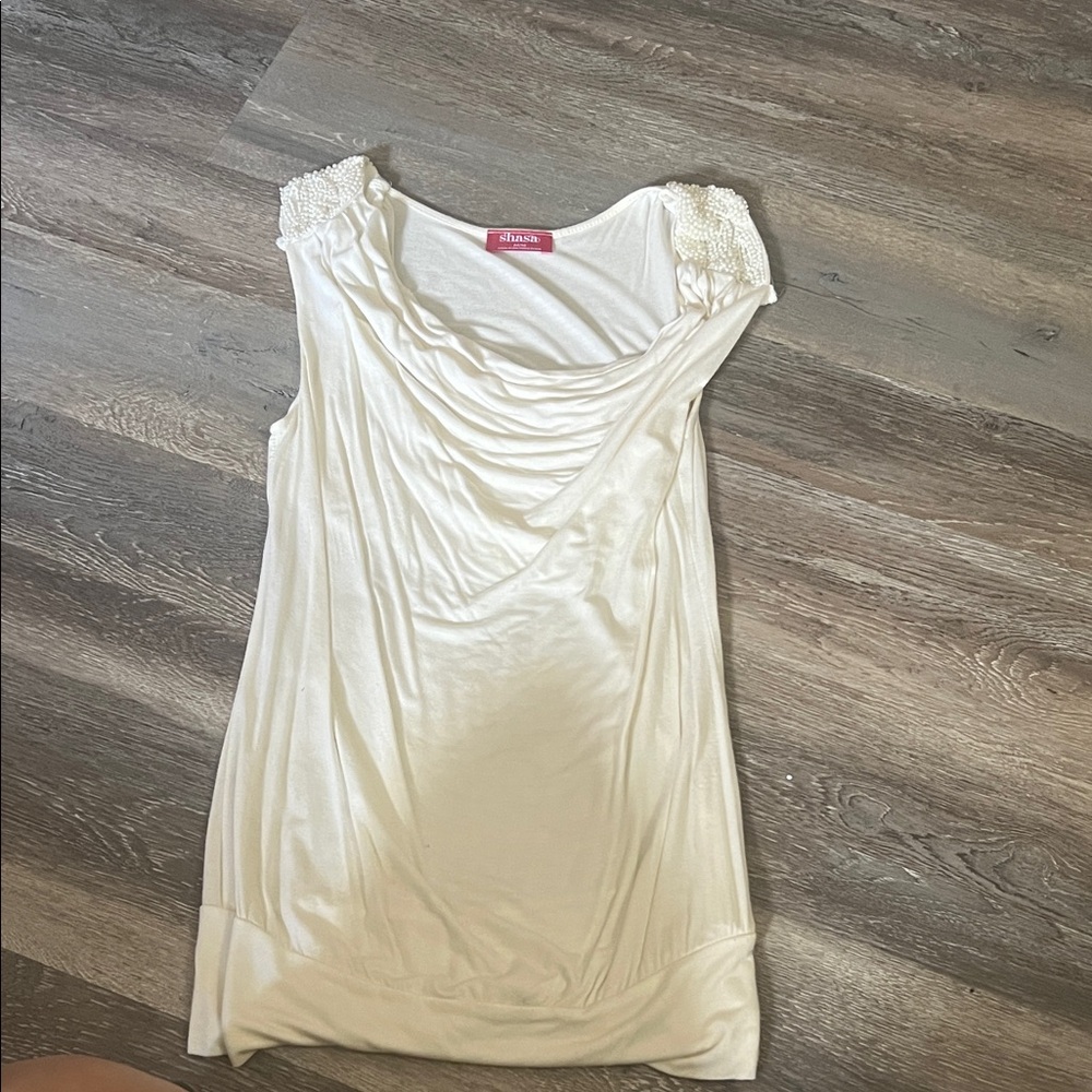 Shasa Cream Tank Top with Lace Accents